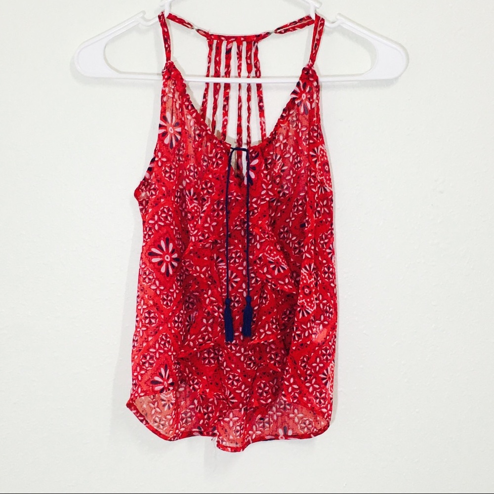 Tokyo Darling Red Paisley Ruffle Keyhole Blouse!